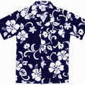 Hibiscus Paradise Boys Tropical Hawaiian Aloha Shirt in Navy
