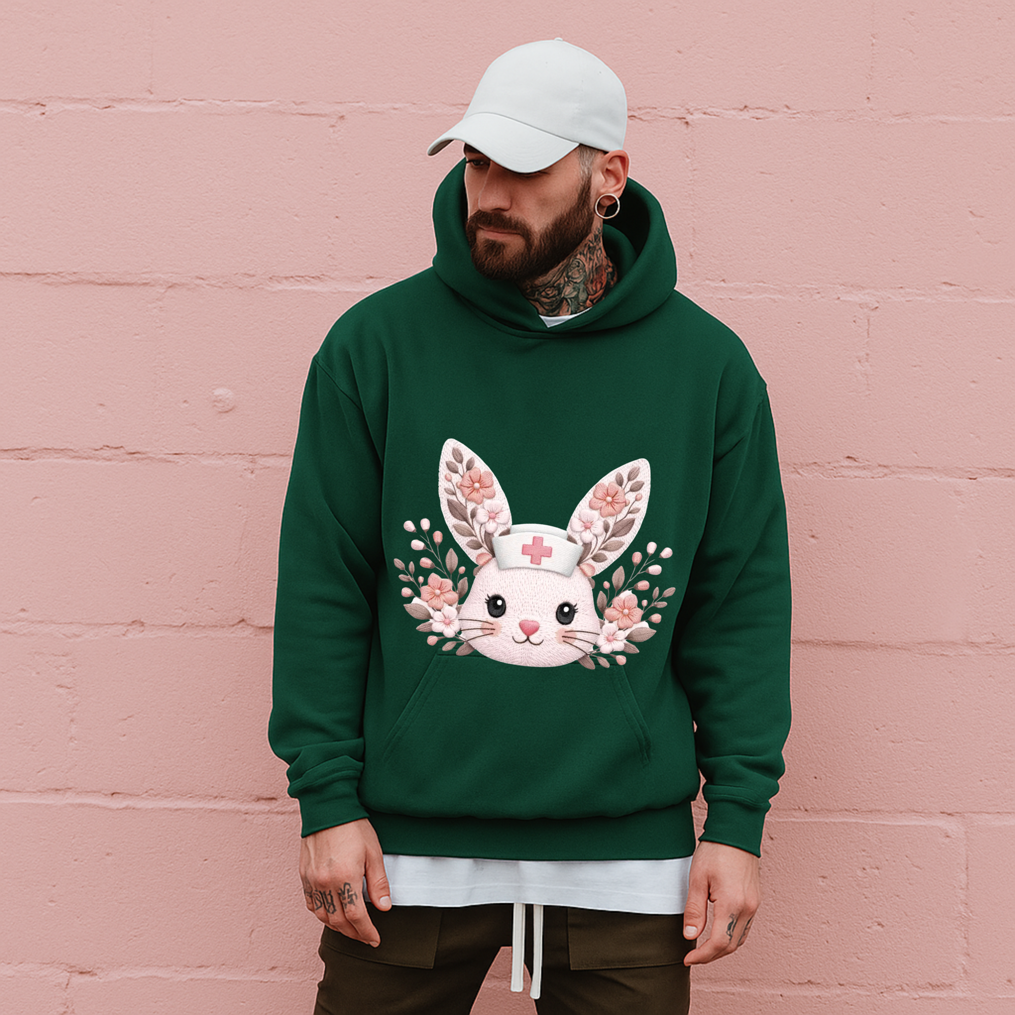 Floral Bunny Embroidery Hoodie