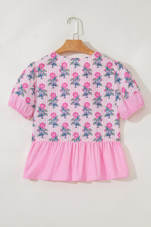 Theodora Patchwork Ruffle Hem Blouse