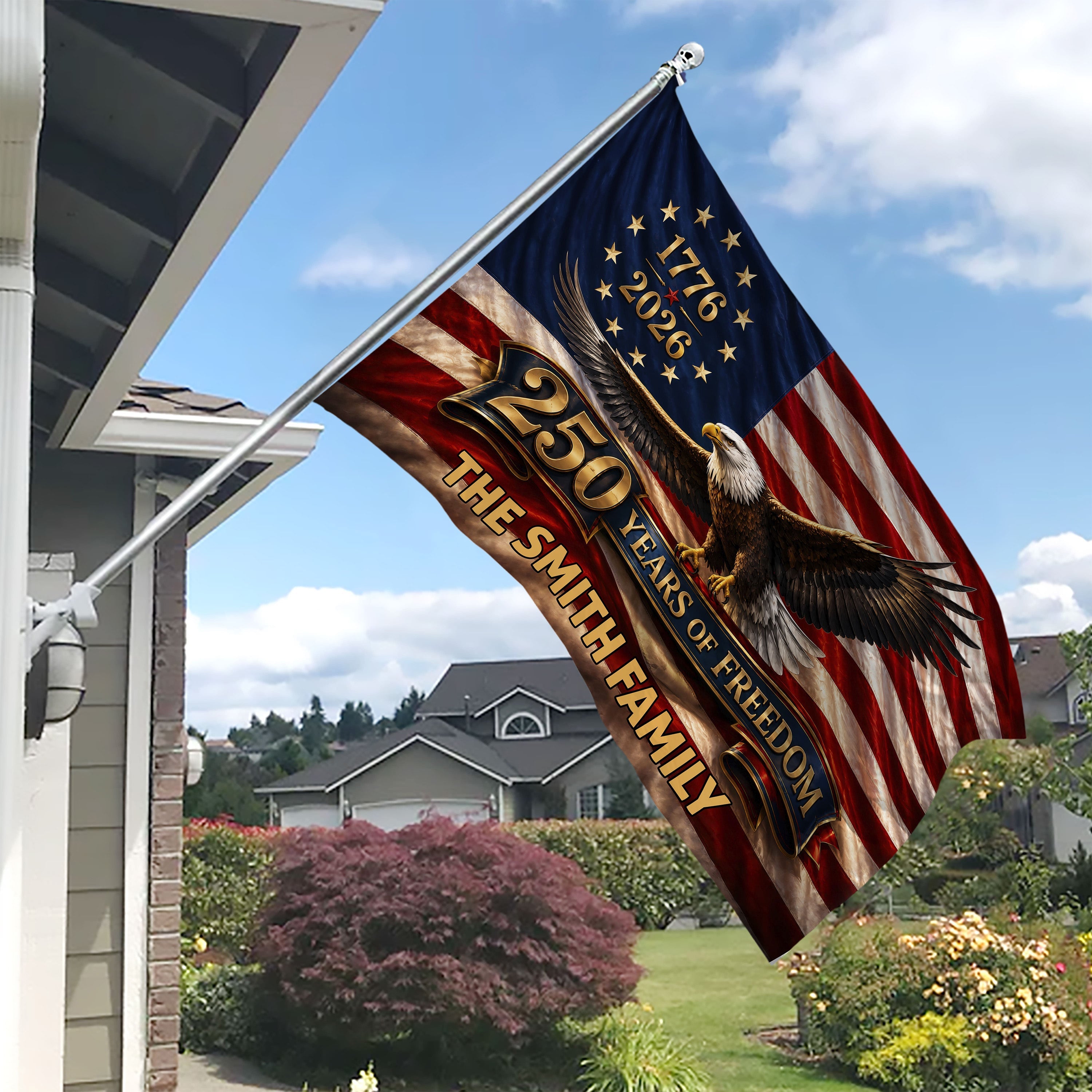 Custom Family Name 250 Years Of Freedom America 1776-2026 Eagle House Flag CH07 911802