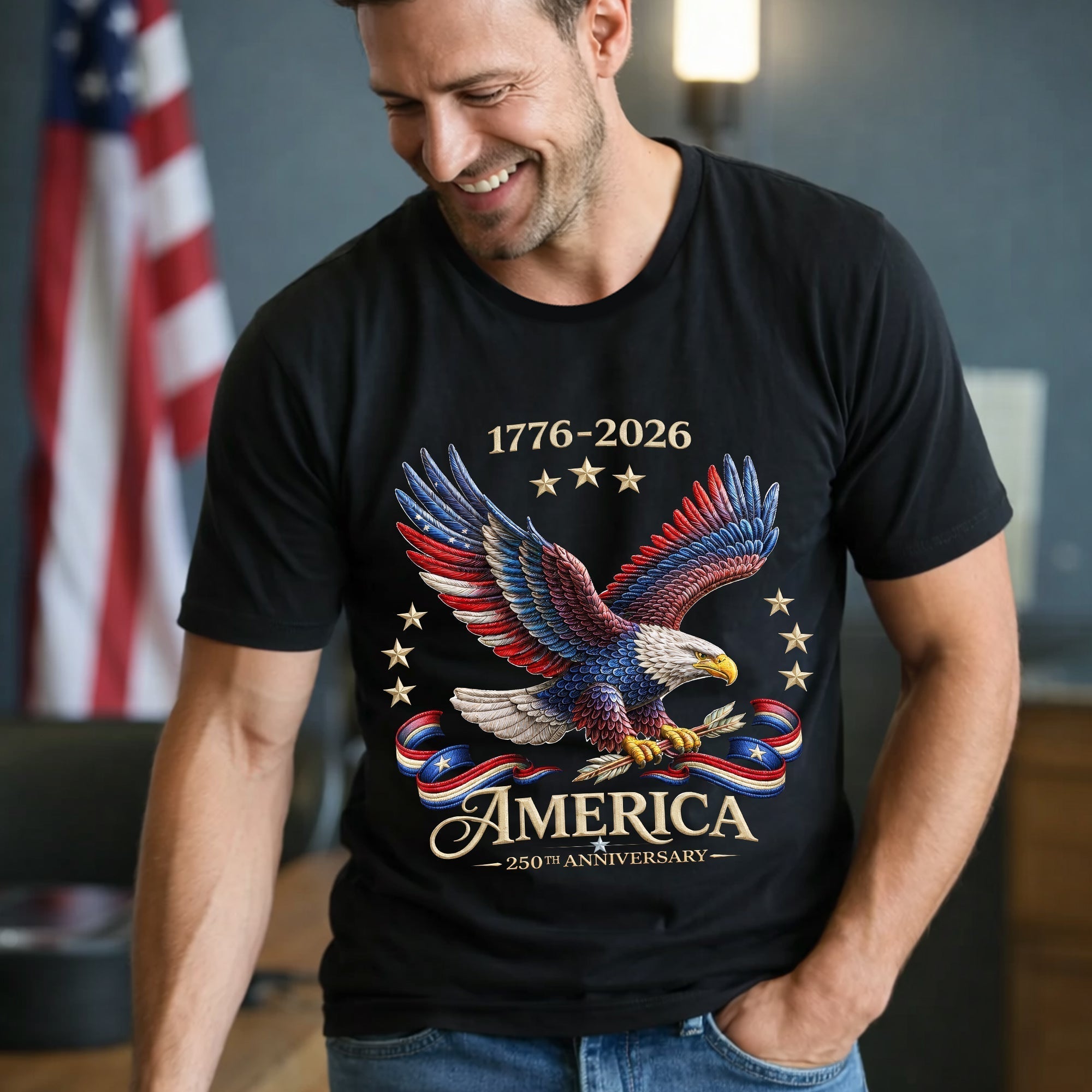 250th Anniversary America Patriotic T-Shirt, Bald Eagle American Flag
