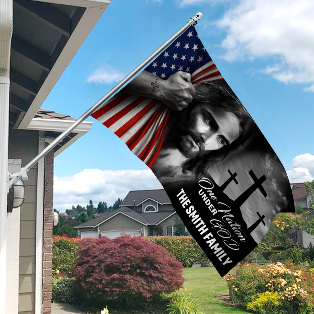 Personalized Family Name One Nation Under God Banner House Flag HA75 898192