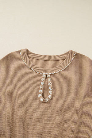 Zariah Embellished Keyhole Ribbed Sweater