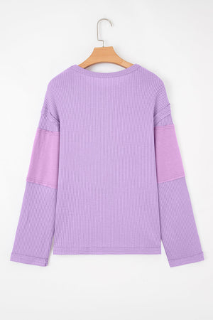 Sawyer Contrast Textured Patchwork Long Sleeve Top