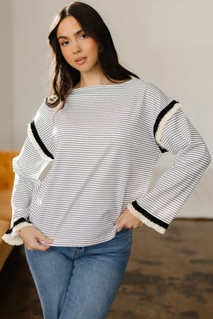 Anya Ruffle Trim Loose Long Sleeve Top