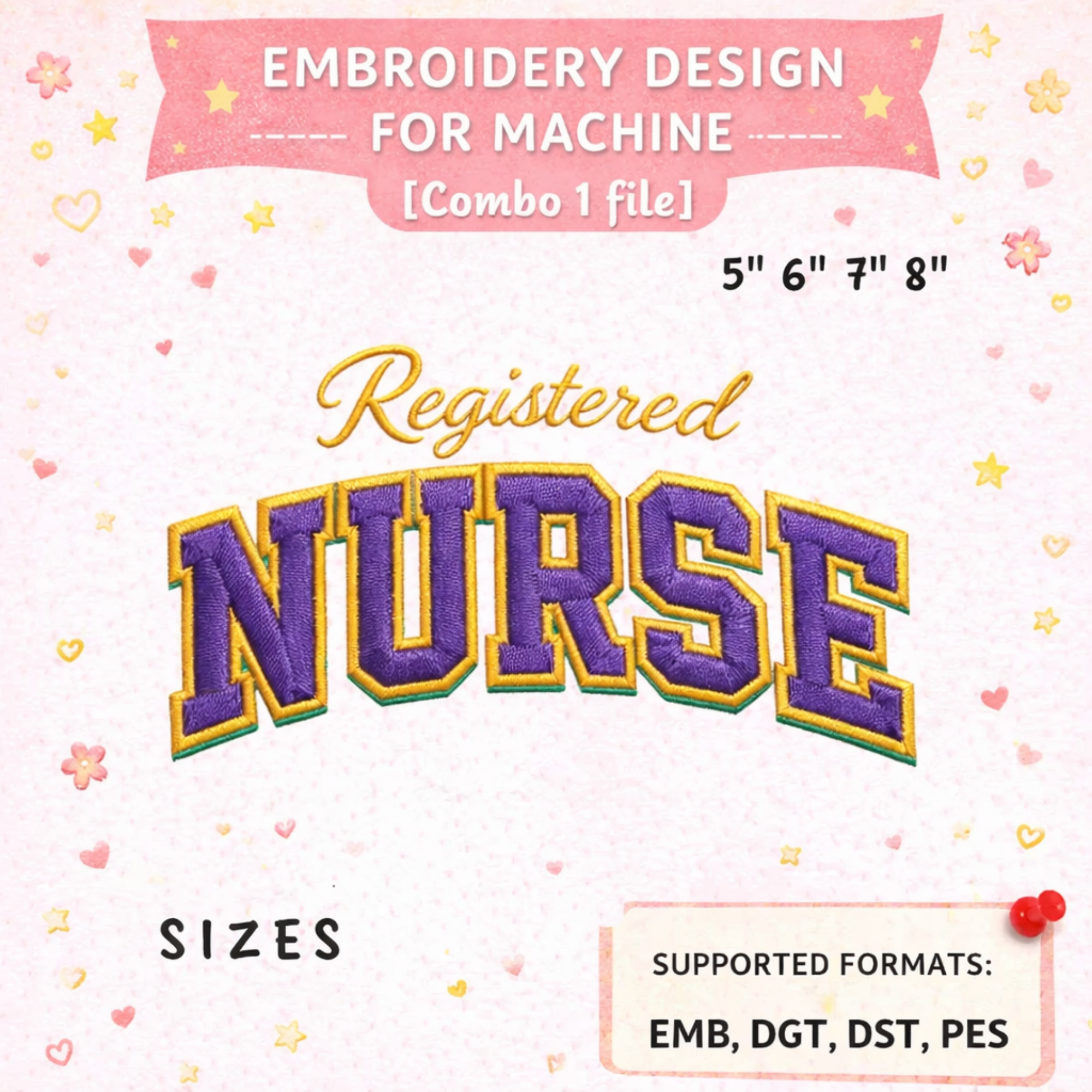 Registered Nurse Gift Embroidery File RN Nurse Design Machine Embroidery Pattern