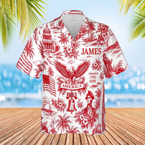Personalized America 250 Years Anniversary Hawaiian Shirt | Vintage Patriotic AOP Hawaii Shirt | Custom Name 4th Of July Shirt 684910