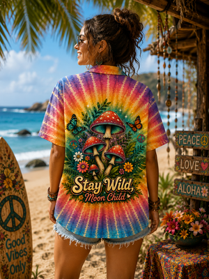 Model Wearing Stay Wild Moon Child Hawaiian Shirt 1