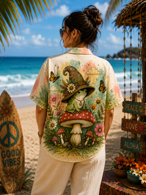 Cottagecore Frog Hawaiian Shirt for Women