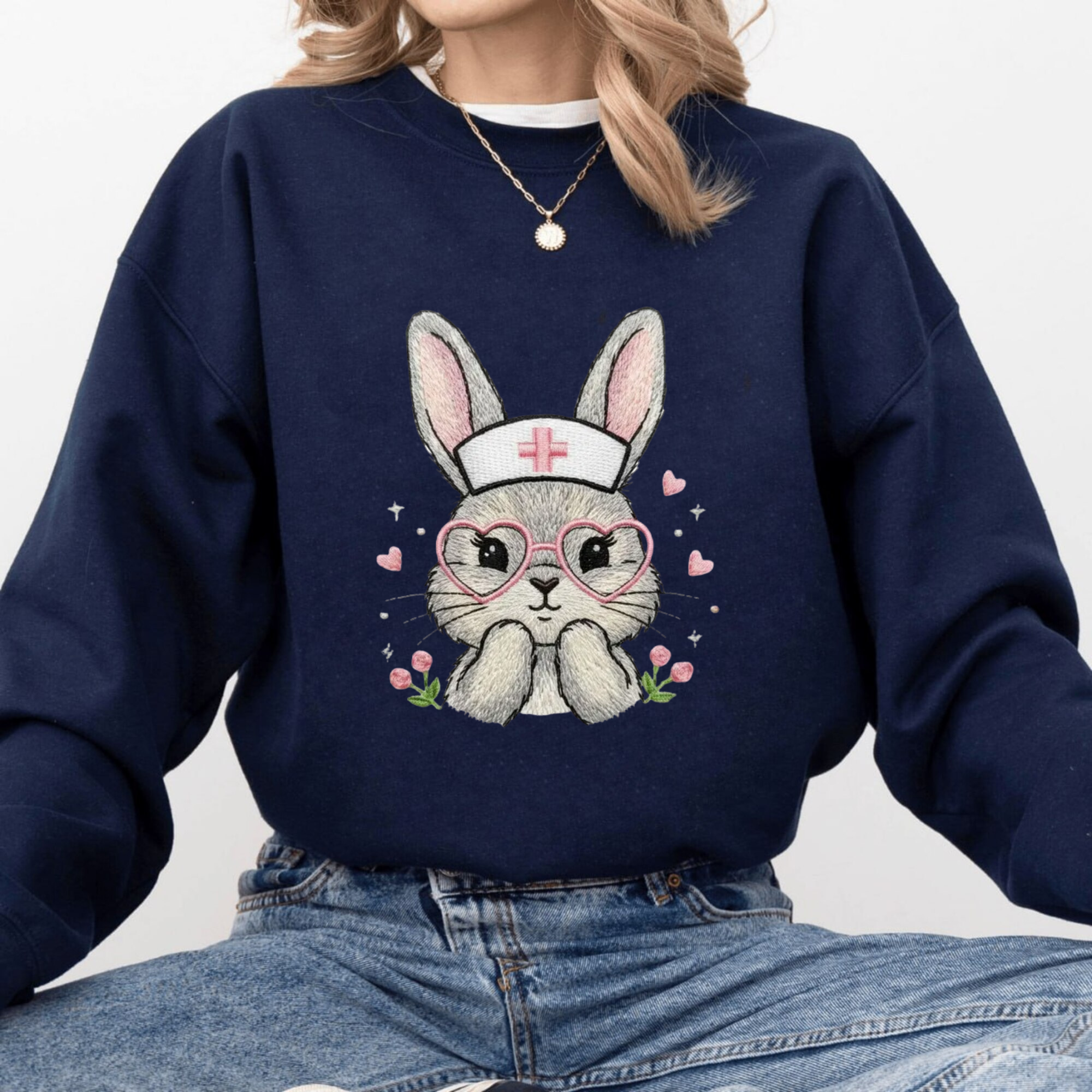 Preppy Easter Bunny Embroidery File Retro Bunny Ears Design Coquette Spring Machine Stitch Pattern