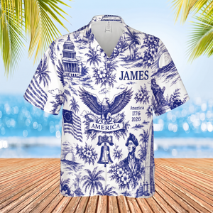 Personalized America 250 Years Anniversary Hawaiian Shirt | Vintage Patriotic AOP Hawaii Shirt | Custom Name 4th Of July Shirt 684910