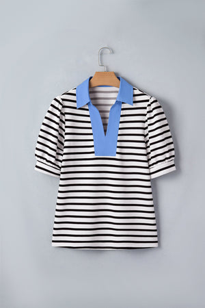 Lina Block Polo Collar Blouse