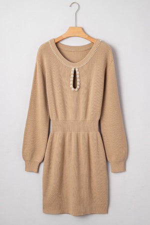 Zariah Embellished Keyhole Ribbed Sweater