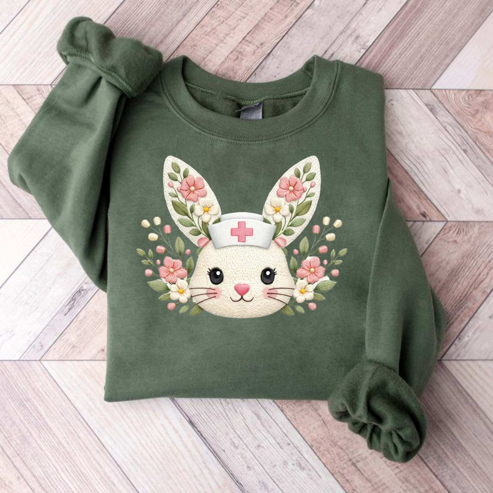 Floral Bunny Embroidery File Pastel Leaf Rabbit Design Spring Easter Animal Machine Stitch Pattern