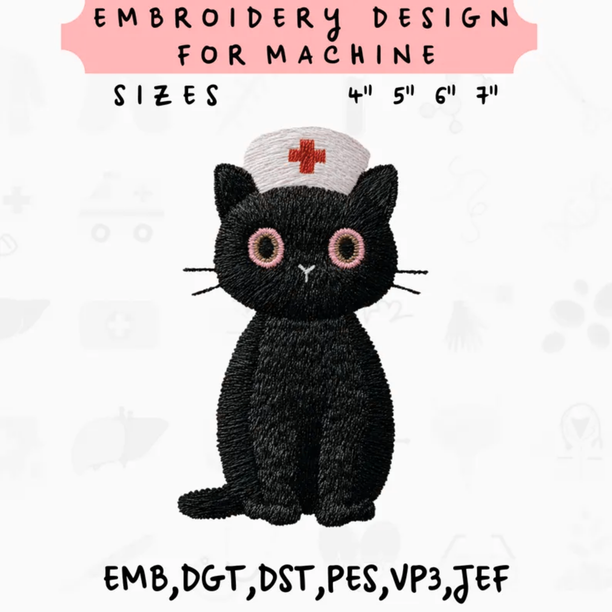 Funny Nurse Cat Embroidery File