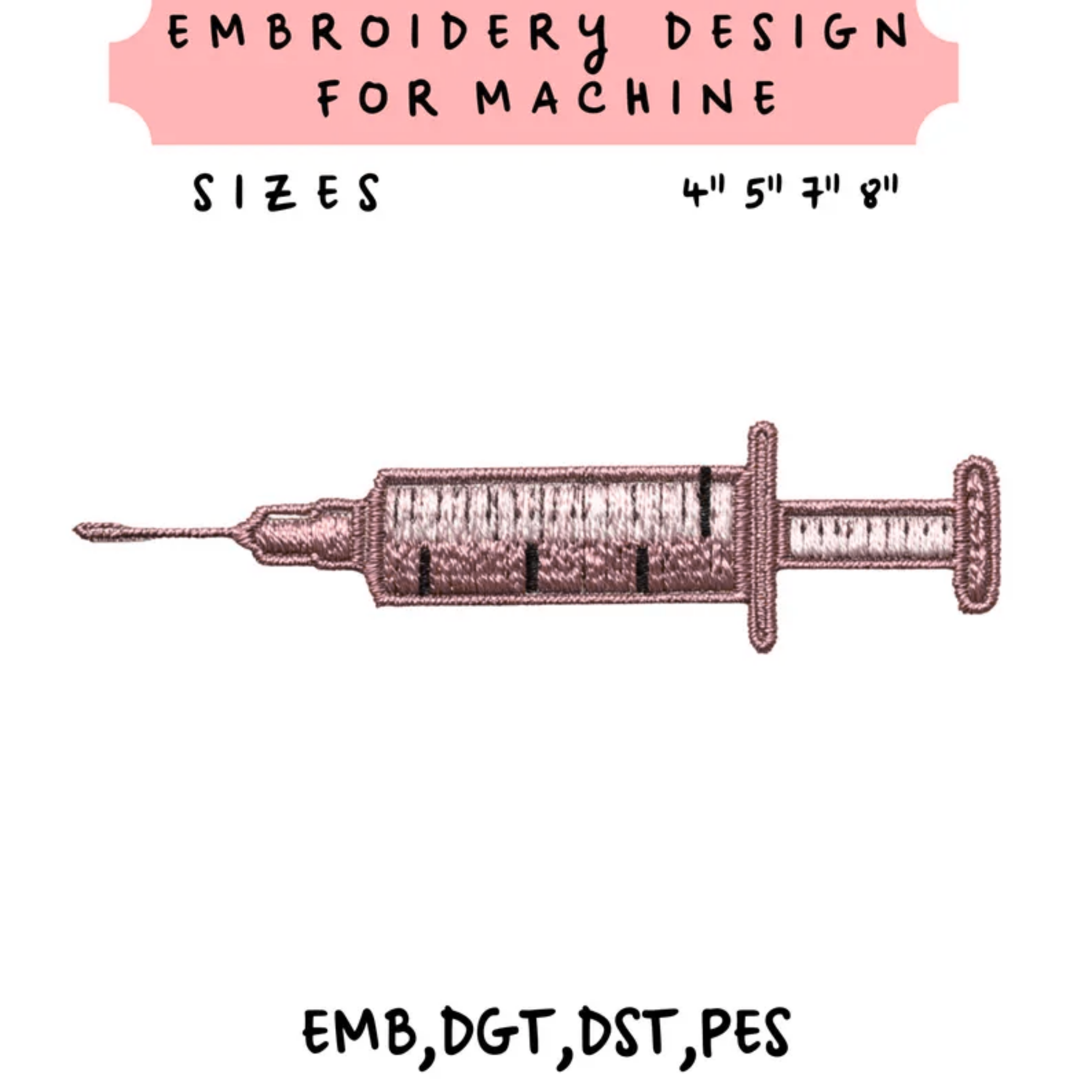 Syringe Embroidery File Nurse Doctor Medical Healthcare Machine Stitch Design