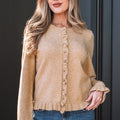 Yamileth Oatmeal Ruffle Trim Sweater