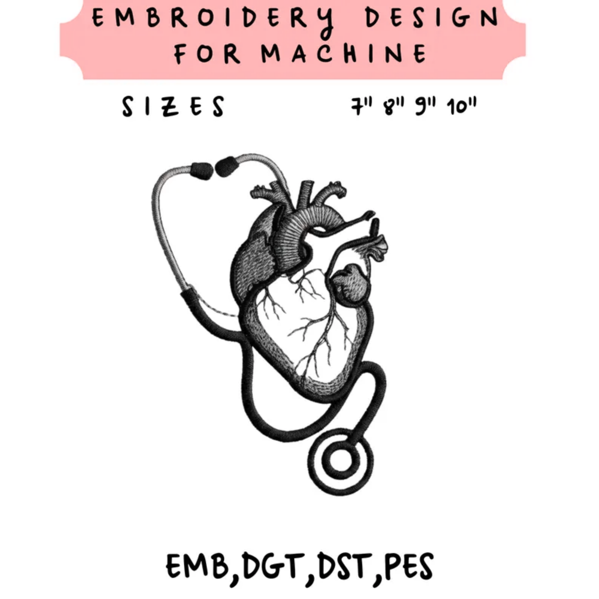 Medical Heart Stethoscope Embroidery File Nurse Doctor Love Healthcare Machine Stitch Design