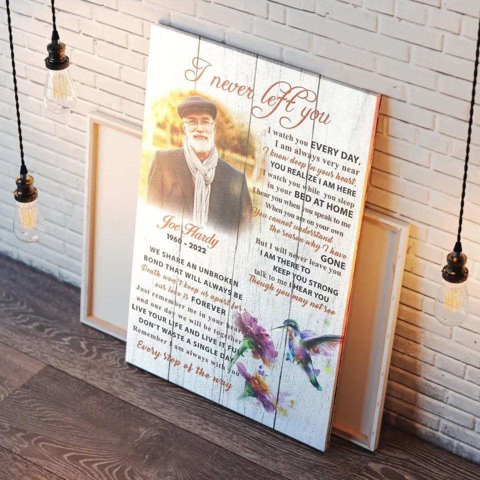 Personalized Canvas Prints Custom Photo, Memorial Gift, Gift For Loss Of Dad, I Never Left You Dem Canvas