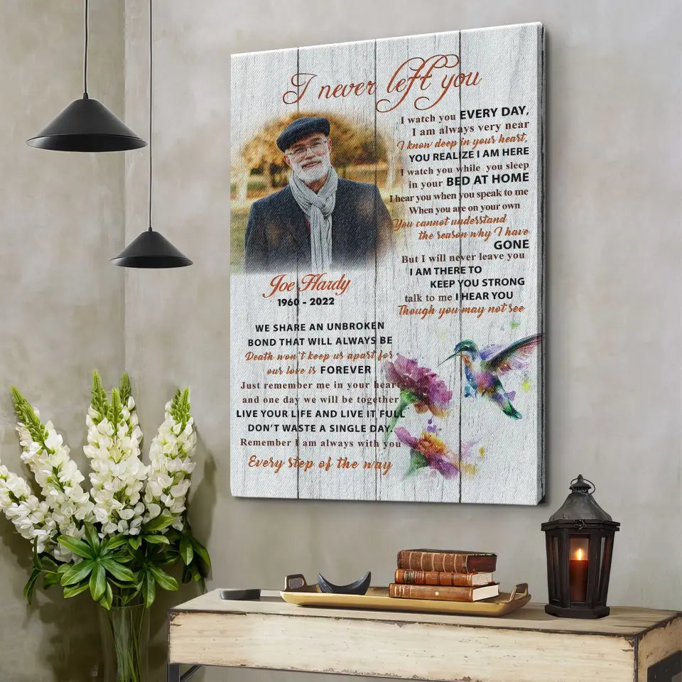 Personalized Canvas Prints Custom Photo, Memorial Gift, Gift For Loss Of Dad, I Never Left You Dem Canvas