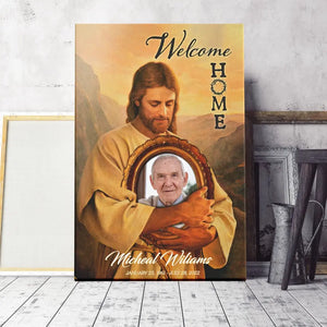 Personalized Canvas Prints, Custom Photo And Name, Memorial Gift, Mom Loss Gift, Father Loss Gift, Welcome Home, Safe In The Arms Of Jesus Dem Canvas