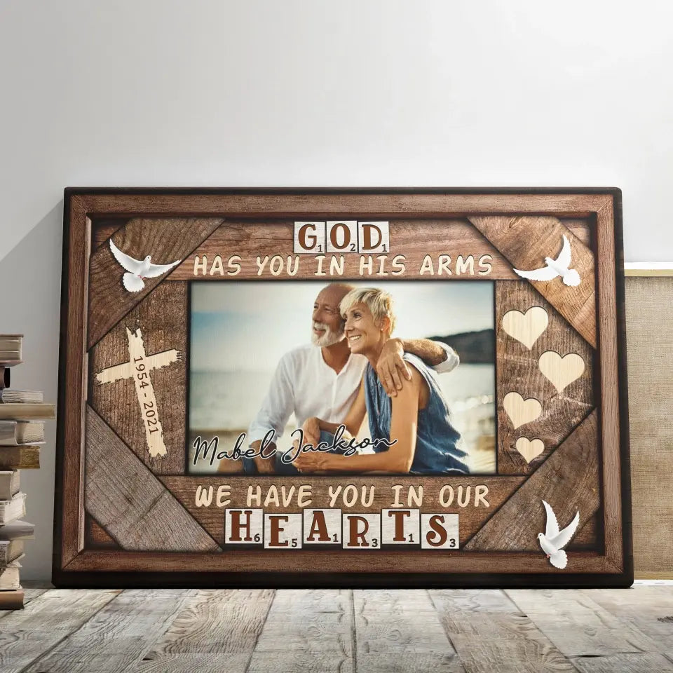 Personalized Canvas Prints Custom Photo, Sympathy Gifts, Remembrance, Memorial Gifts, Gifts, God Have You In His Arms Dem Canvas
