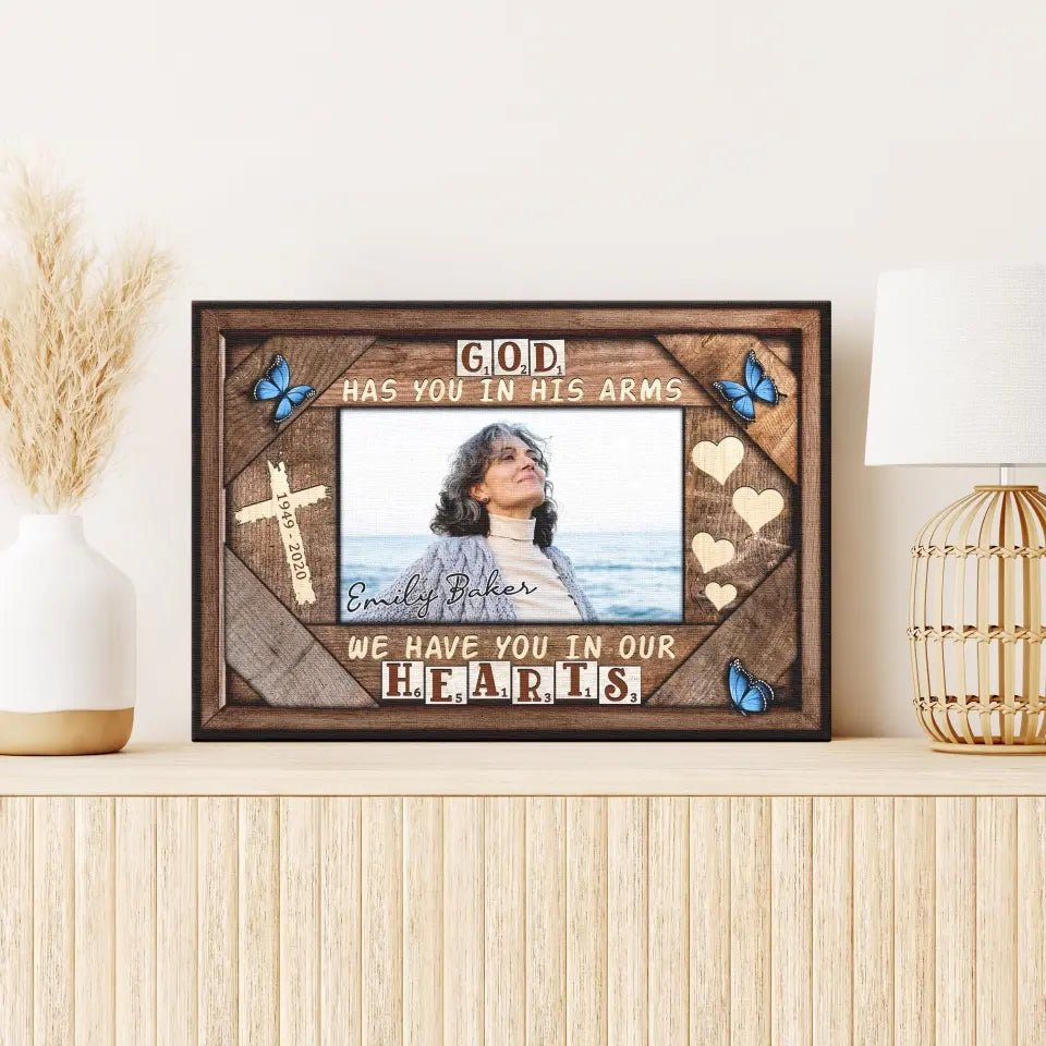 Personalized Canvas Prints Custom Photo, Sympathy Gifts, Remembrance, Memorial Gifts, Gifts, God Have You In His Arms Dem Canvas