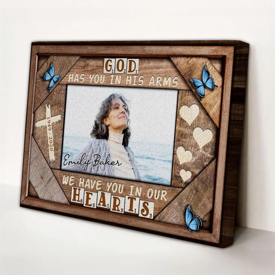 Personalized Canvas Prints Custom Photo, Sympathy Gifts, Remembrance, Memorial Gifts, Gifts, God Have You In His Arms Dem Canvas