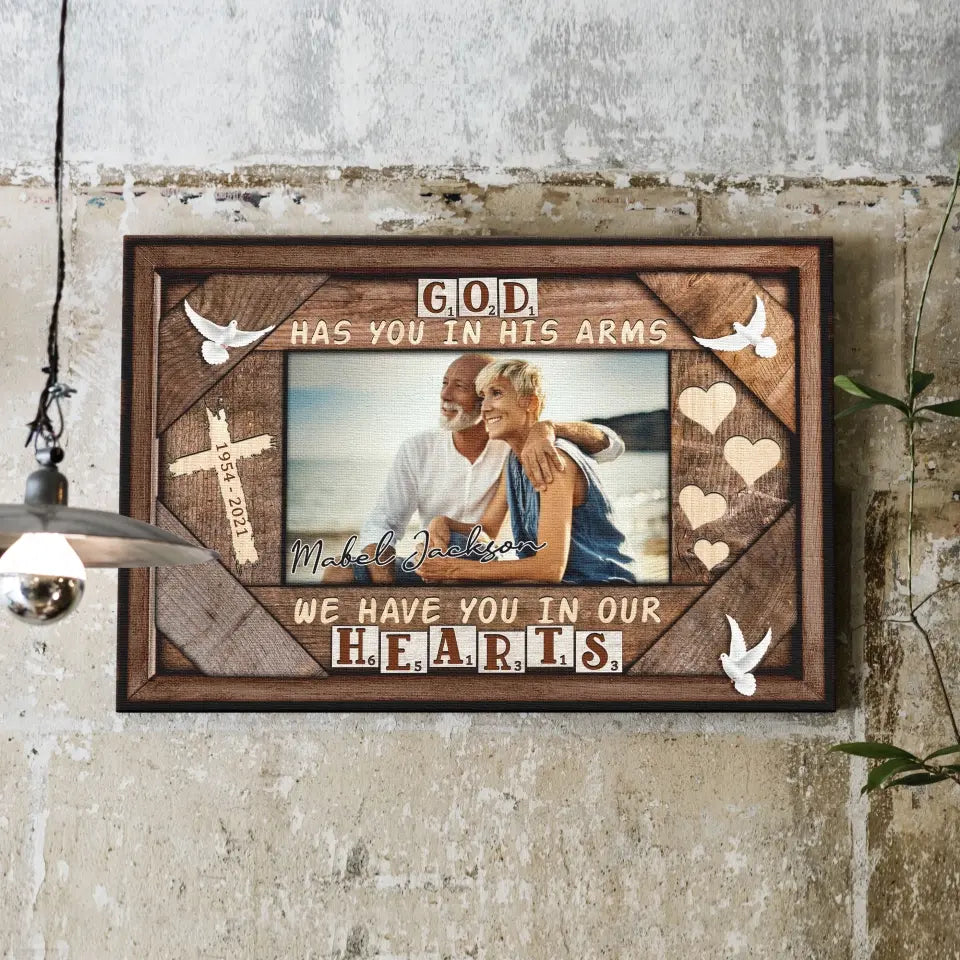 Personalized Canvas Prints Custom Photo, Sympathy Gifts, Remembrance, Memorial Gifts, Gifts, God Have You In His Arms Dem Canvas