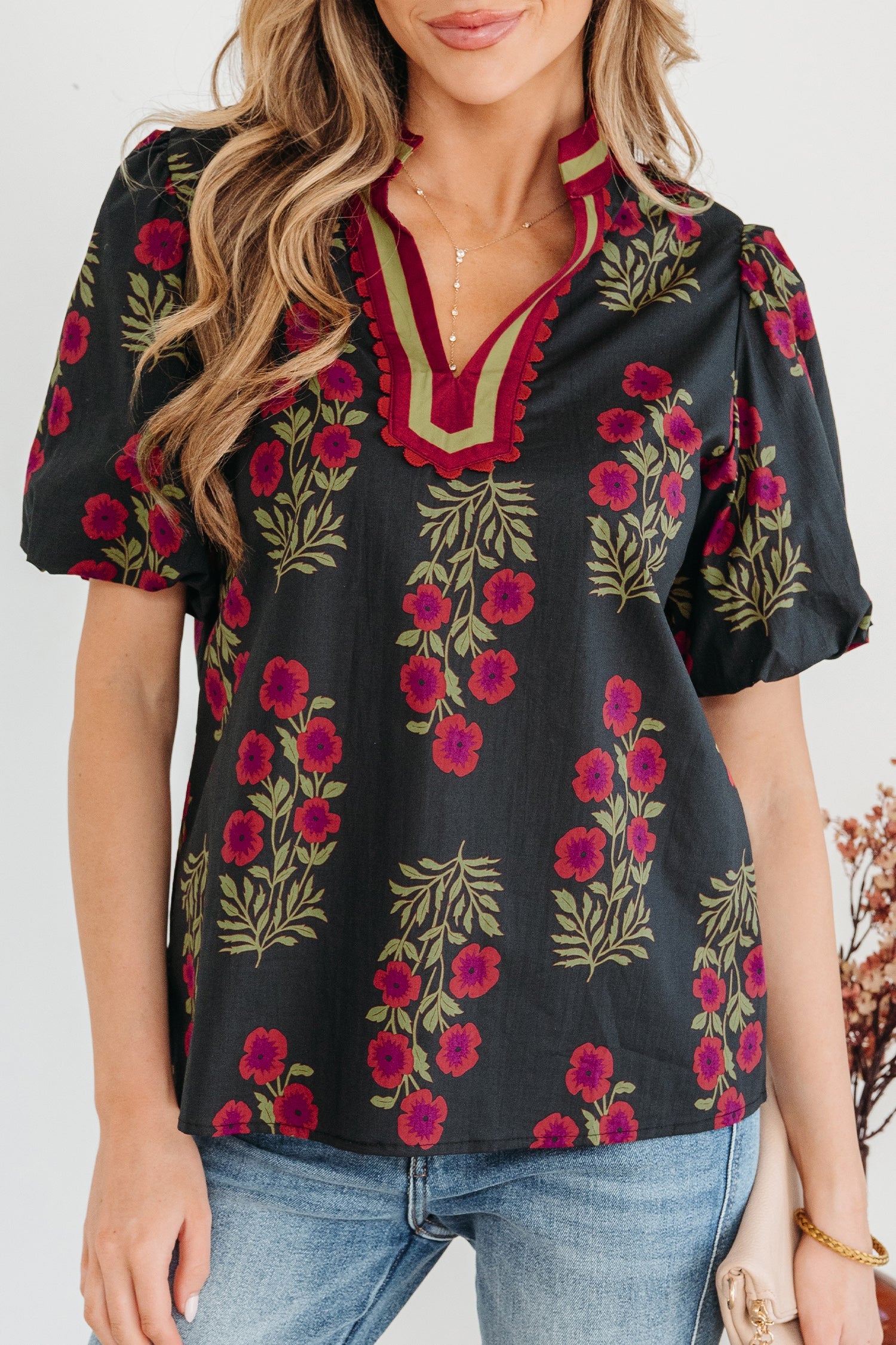 Zoe Contrast Slit Neckline Blouse