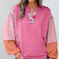 Maddie Texture Colorblock Patchwork Long Sleeve PLUS Top