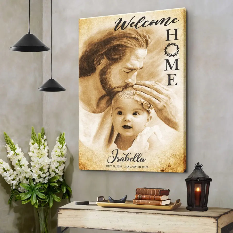 Personalized Canvas Prints, Custom Photo Memorial Gift, Baby Girl Loss Gift, Baby Loss Gift, Welcome Home, Safe In The Arms Of Jesus Dem Canvas
