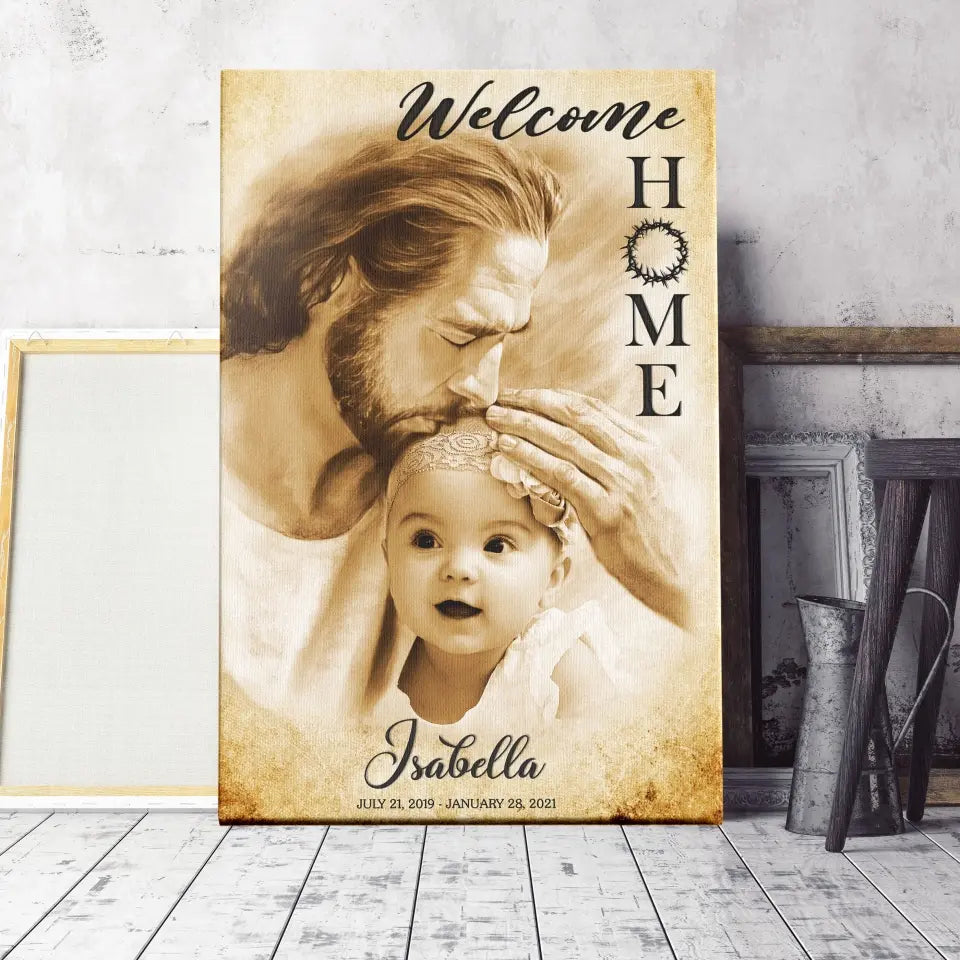 Personalized Canvas Prints, Custom Photo Memorial Gift, Baby Girl Loss Gift, Baby Loss Gift, Welcome Home, Safe In The Arms Of Jesus Dem Canvas