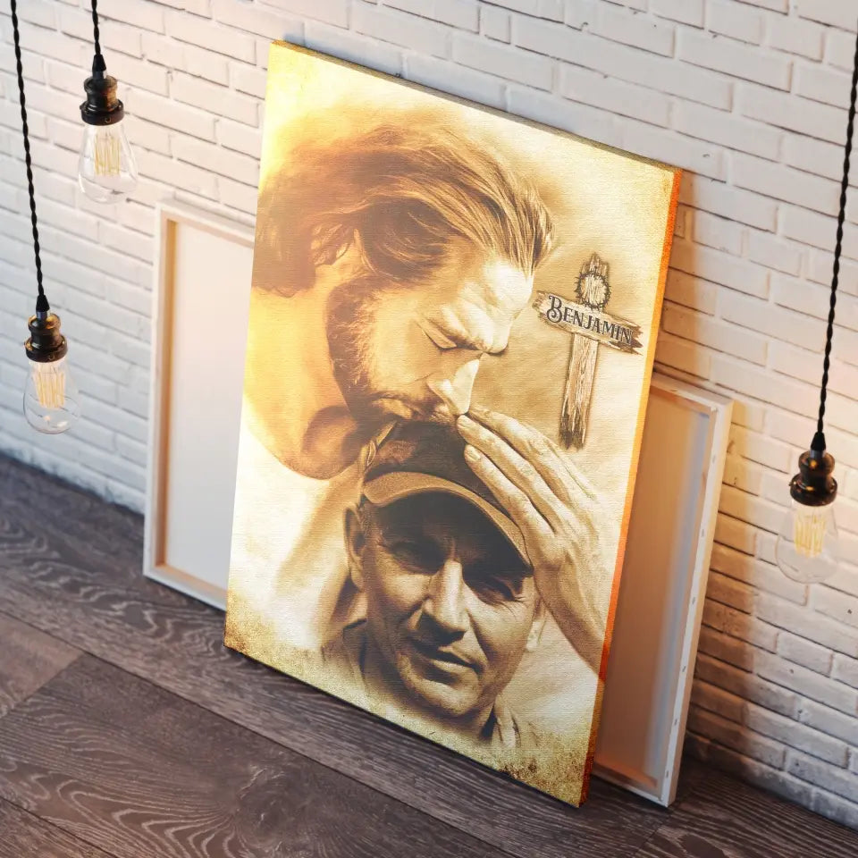 Personalized Canvas Prints, Custom Photo And Name, Sympathy Gifts, Memorial Gift, Safe In The Arms Of Jesus Cross With Thorns Dem Canvas