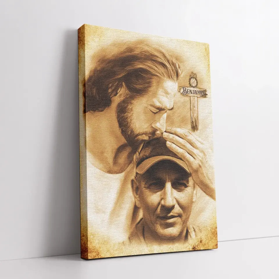 Personalized Canvas Prints, Custom Photo And Name, Sympathy Gifts, Memorial Gift, Safe In The Arms Of Jesus Cross With Thorns Dem Canvas