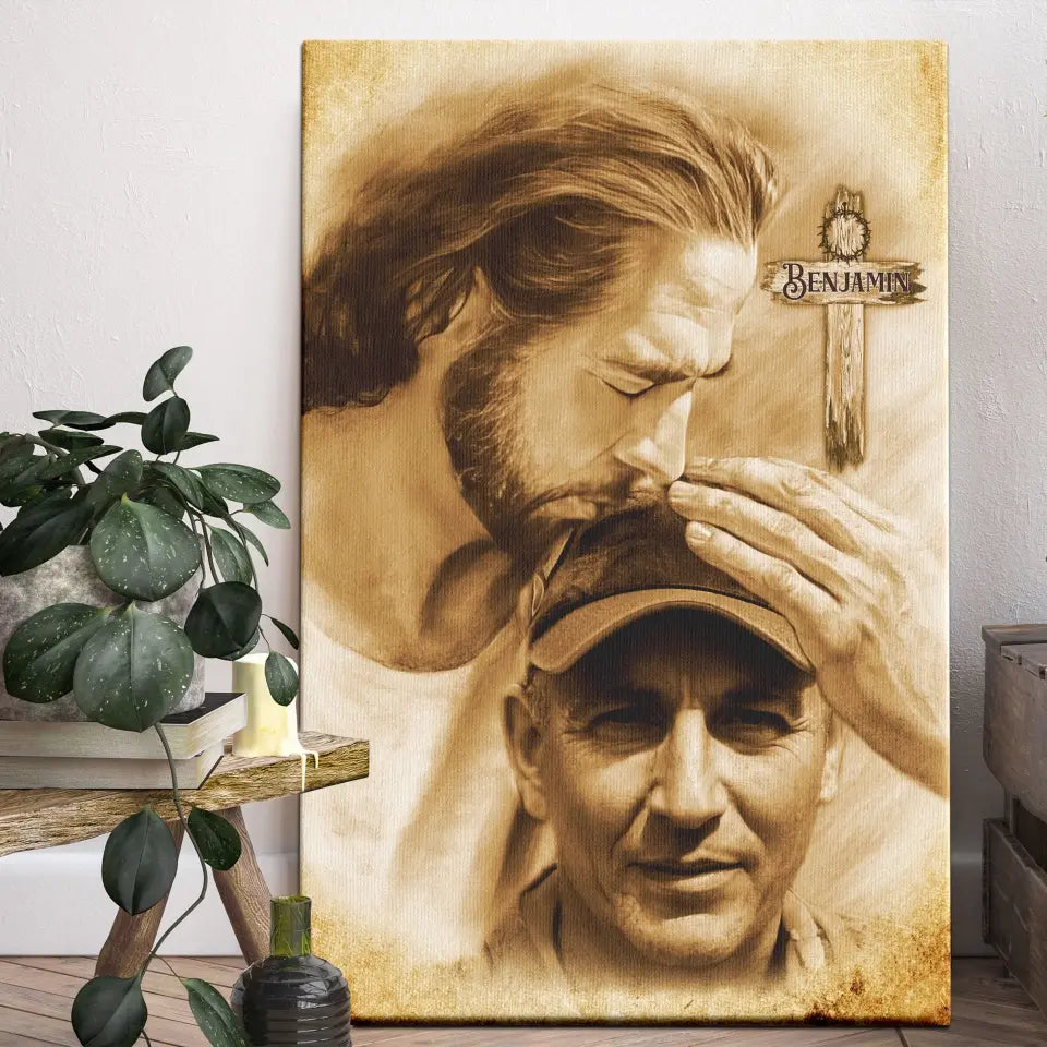 Personalized Canvas Prints, Custom Photo And Name, Sympathy Gifts, Memorial Gift, Safe In The Arms Of Jesus Cross With Thorns Dem Canvas