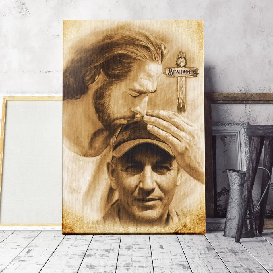 Personalized Canvas Prints, Custom Photo And Name, Sympathy Gifts, Memorial Gift, Safe In The Arms Of Jesus Cross With Thorns Dem Canvas