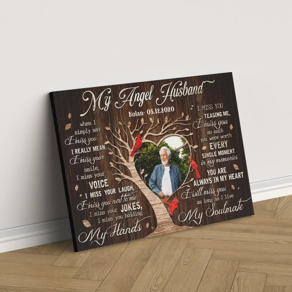 Personalized Canvas Prints, Custom Photo, Gifts For Memorial, Loss Husband, Memorial My Angel Husband Dem Canvas