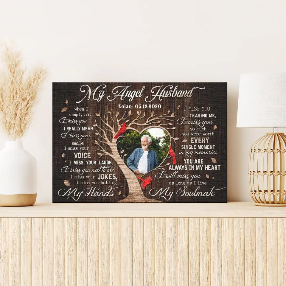 Personalized Canvas Prints, Custom Photo, Gifts For Memorial, Loss Husband, Memorial My Angel Husband Dem Canvas