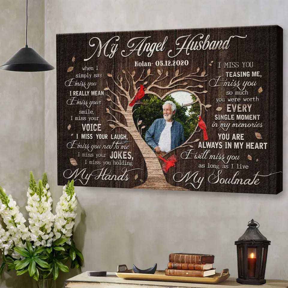 Personalized Canvas Prints, Custom Photo, Gifts For Memorial, Loss Husband, Memorial My Angel Husband Dem Canvas