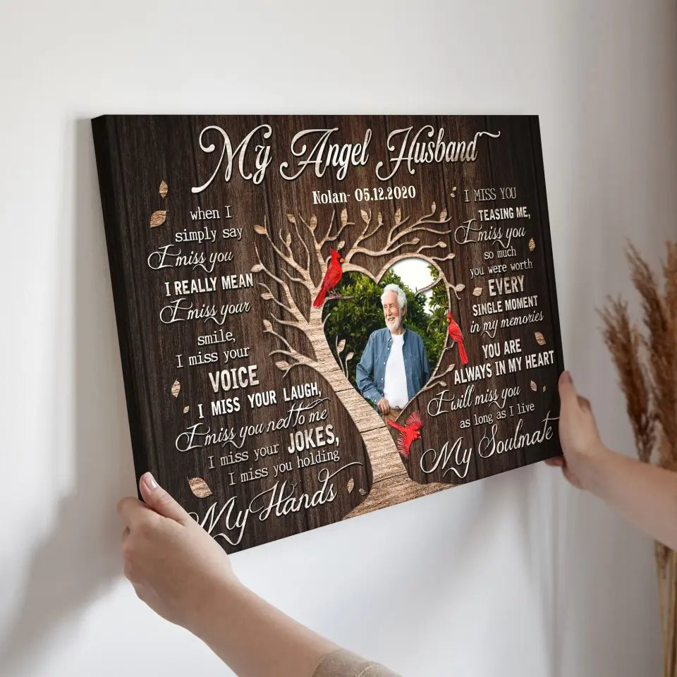 Personalized Canvas Prints, Custom Photo, Gifts For Memorial, Loss Husband, Memorial My Angel Husband Dem Canvas