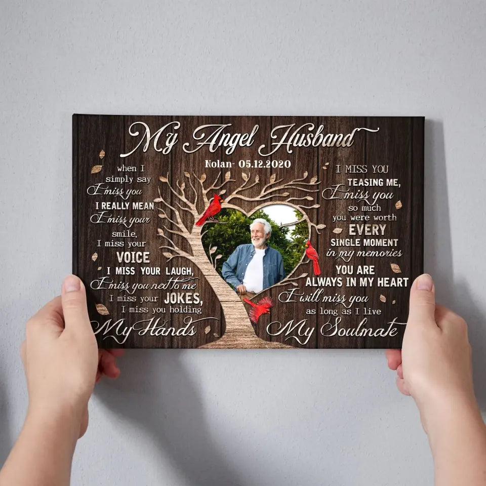 Personalized Canvas Prints, Custom Photo, Gifts For Memorial, Loss Husband, Memorial My Angel Husband Dem Canvas