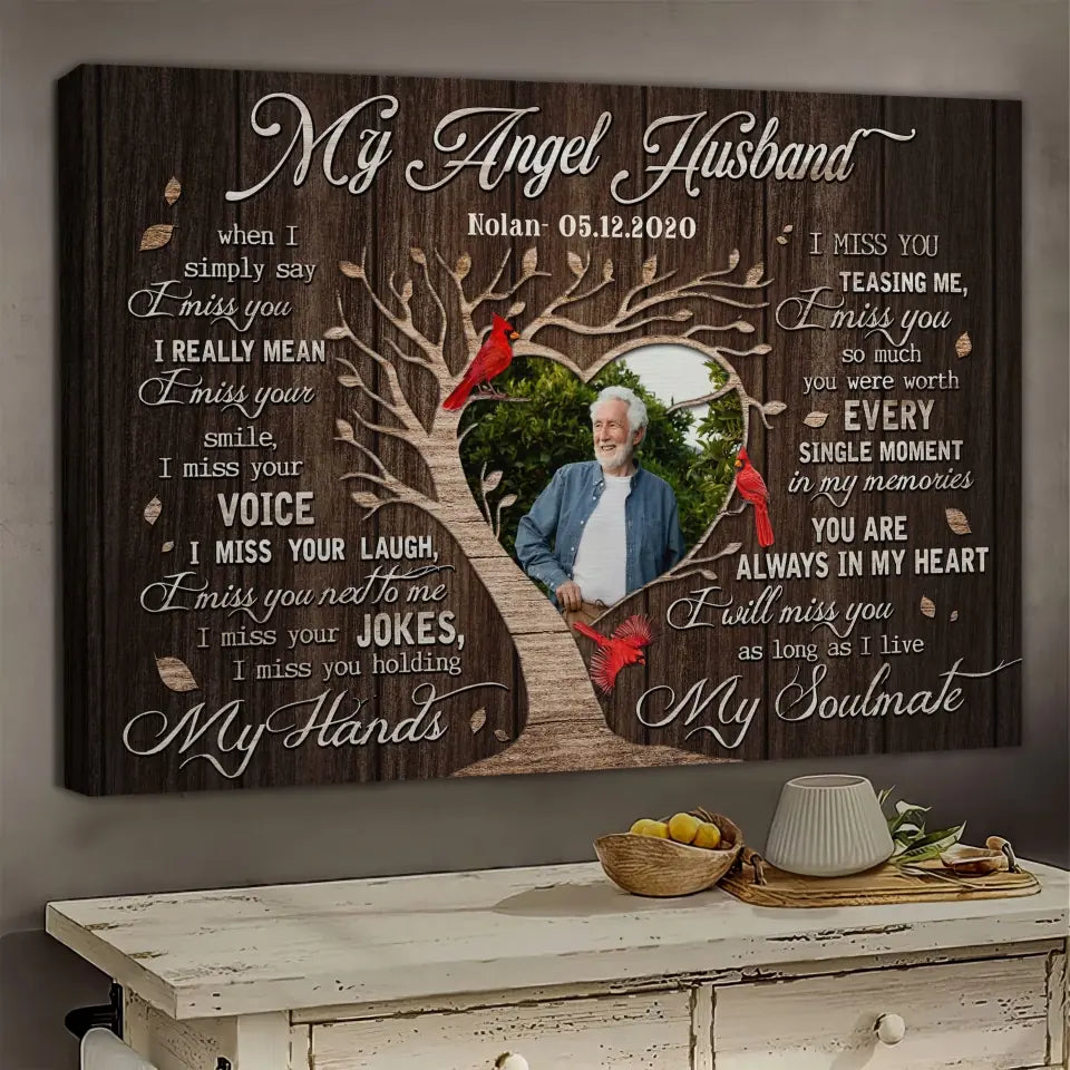 Personalized Canvas Prints, Custom Photo, Gifts For Memorial, Loss Husband, Memorial My Angel Husband Dem Canvas