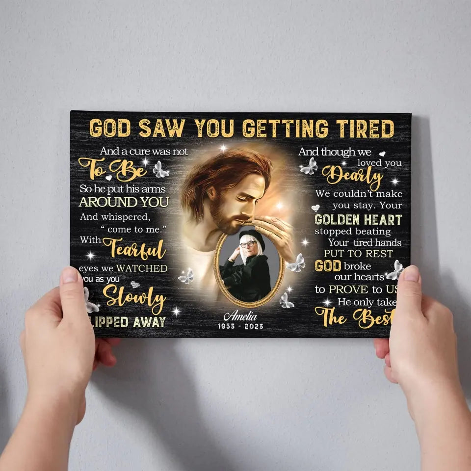 Personalized Canvas Prints, Custom Photo, Sympathy Gifts, Loss Mom Memorial, Remembrance Gifts, God Saw You Are Getting Tired Dem Canvas