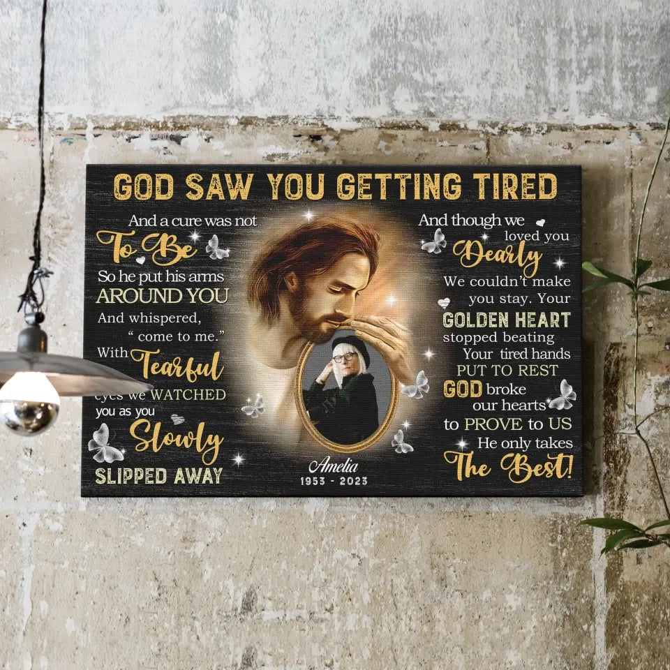Personalized Canvas Prints, Custom Photo, Sympathy Gifts, Loss Mom Memorial, Remembrance Gifts, God Saw You Are Getting Tired Dem Canvas