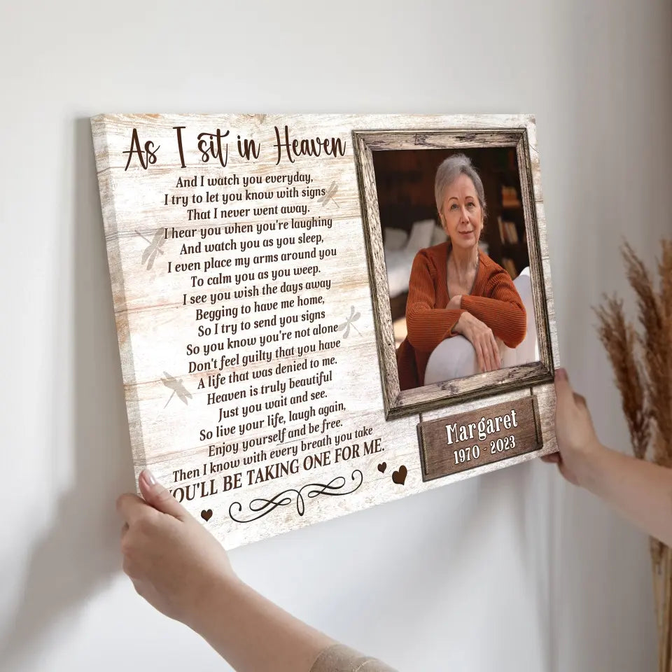 Personalized Canvas Prints, Custom Photo, Memorial Picture Gift, In Memory Of Loved One Gift, Memorial Gifts For Loss, As I Sit In Heaven Dem Canvas