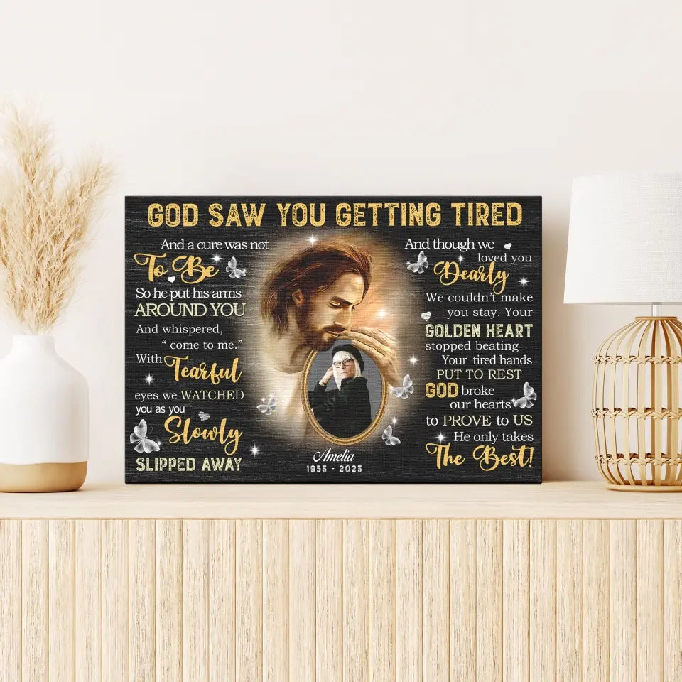 Personalized Canvas Prints, Custom Photo, Sympathy Gifts, Loss Mom Memorial, Remembrance Gifts, God Saw You Are Getting Tired Dem Canvas