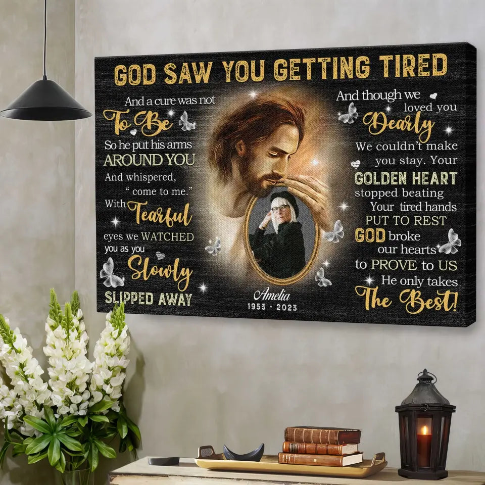 Personalized Canvas Prints, Custom Photo, Sympathy Gifts, Loss Mom Memorial, Remembrance Gifts, God Saw You Are Getting Tired Dem Canvas