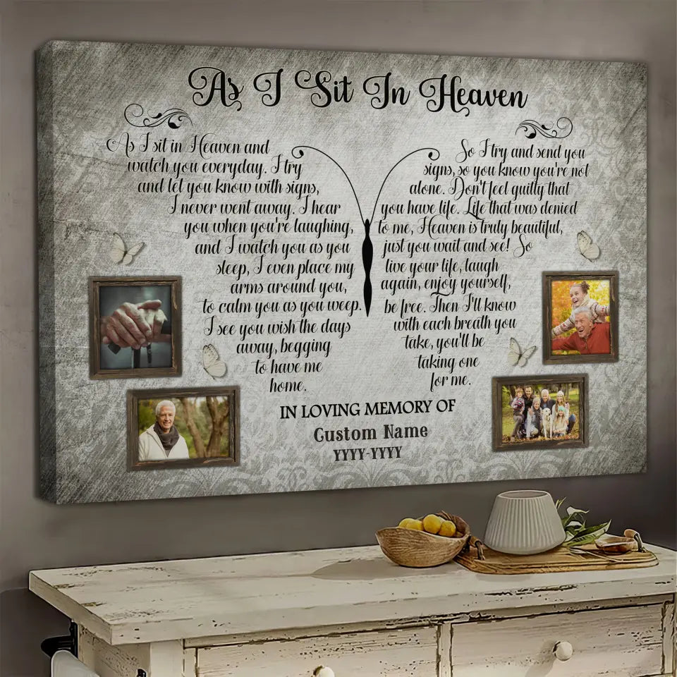 Personalized Canvas Prints, Custom Photo, Memorial Gifts, Bereavement Gifts, Remembrance Gifts, As I Sit In Heaven Dem Canvas