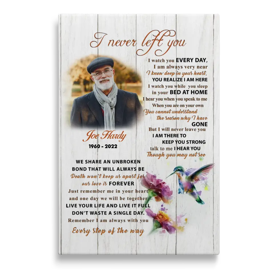 Personalized Canvas Prints Custom Photo, Memorial Gift, Gift For Loss Of Dad, I Never Left You Dem Canvas